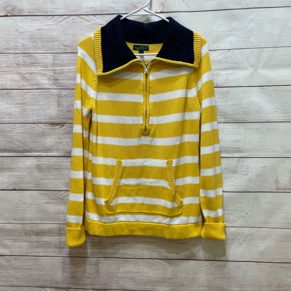 VINTAGE LAUREN RALPH LAUREN YELLOW AND WHITE STRIPED COTTON SWEATER
